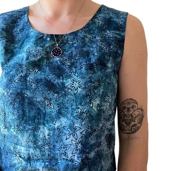 Vintage Handmade Womens Blue Floral Scoop Neck Cropped Cotton Tank Top Sz M - Picture 5 of 5